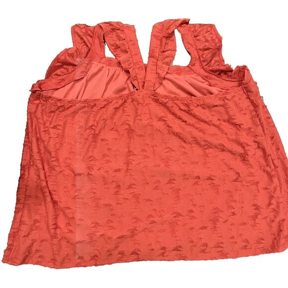 Lauren Conrad Flocked Ruffle Sleeveless Tank Top 3X Women's Shirt Spanish Coral - Picture 8 of 16